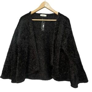 Millibon Women’s Black Fuzzy Cardigan Jacket‎